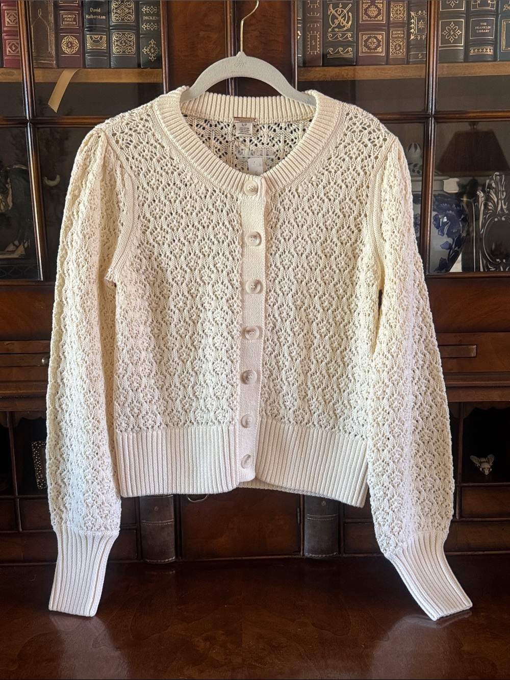 Magaschoni Cream Lace-Knit Button Front Cardigan
